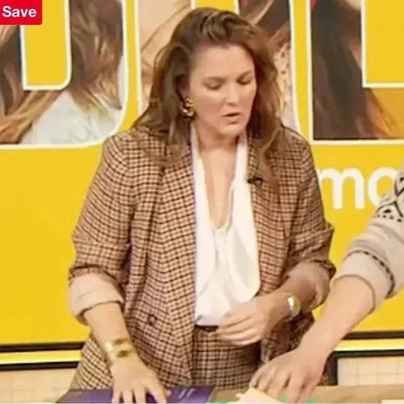 NWT L’Agence Jayda Houndstooth Double Breasted Blazer Tan 0 Drew Barrymore - Picture 2 of 8